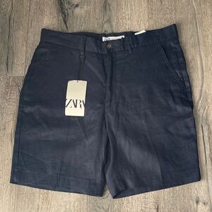 Zara Men's Dark Blue Flat Front Shorts